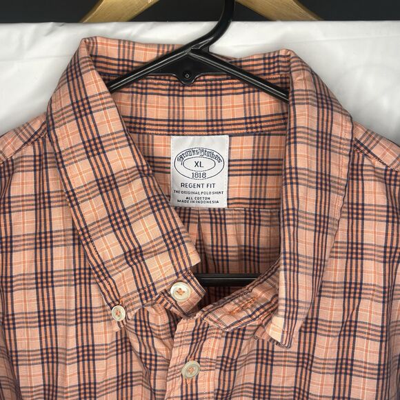 Brooks Brothers Shirt Men's 2XL Salmon Pink Short Sleeve Casual Button Down Logo - Picture 2 of 4
